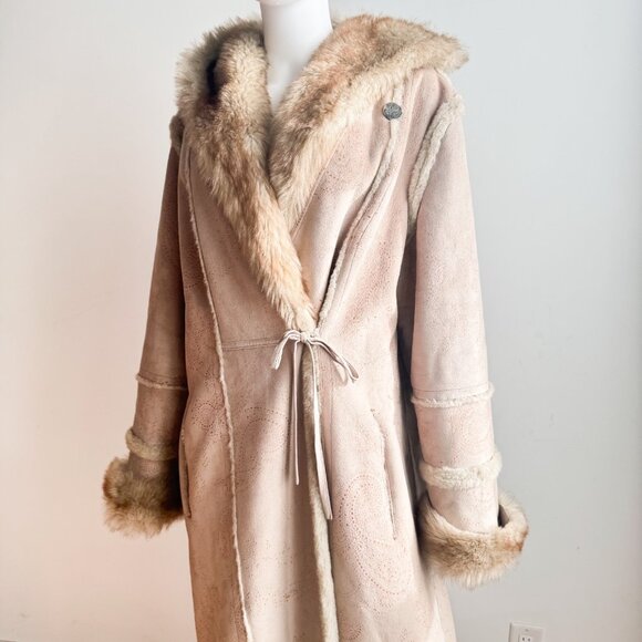 Jones New York Faux Sude Faux Fur Hooded Russian Princess Maxi Coat XL - Picture 11 of 12